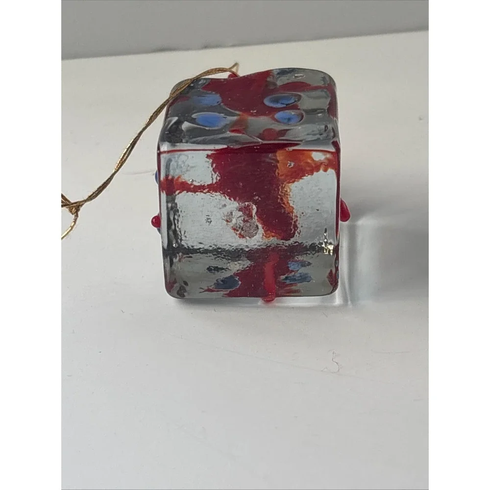 Artisan Lampwork Glass Present Ornament Solid Hand Blown Gift Box Blue Polka Dot